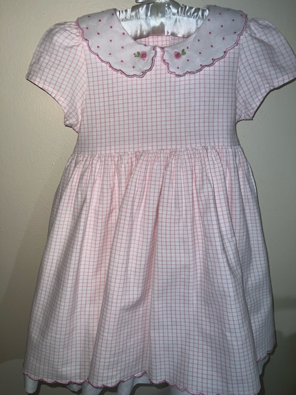 Vintage Pink Checkered Dress with Embroidered Peter Pan Collar Size 4T